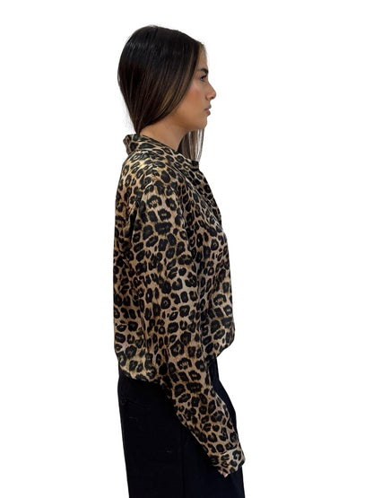 The Kooples Brown / Black Leopard Print Silk Shirt. Size: 3