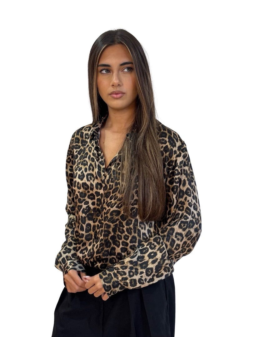 The Kooples Brown / Black Leopard Print Silk Shirt. Size: 3