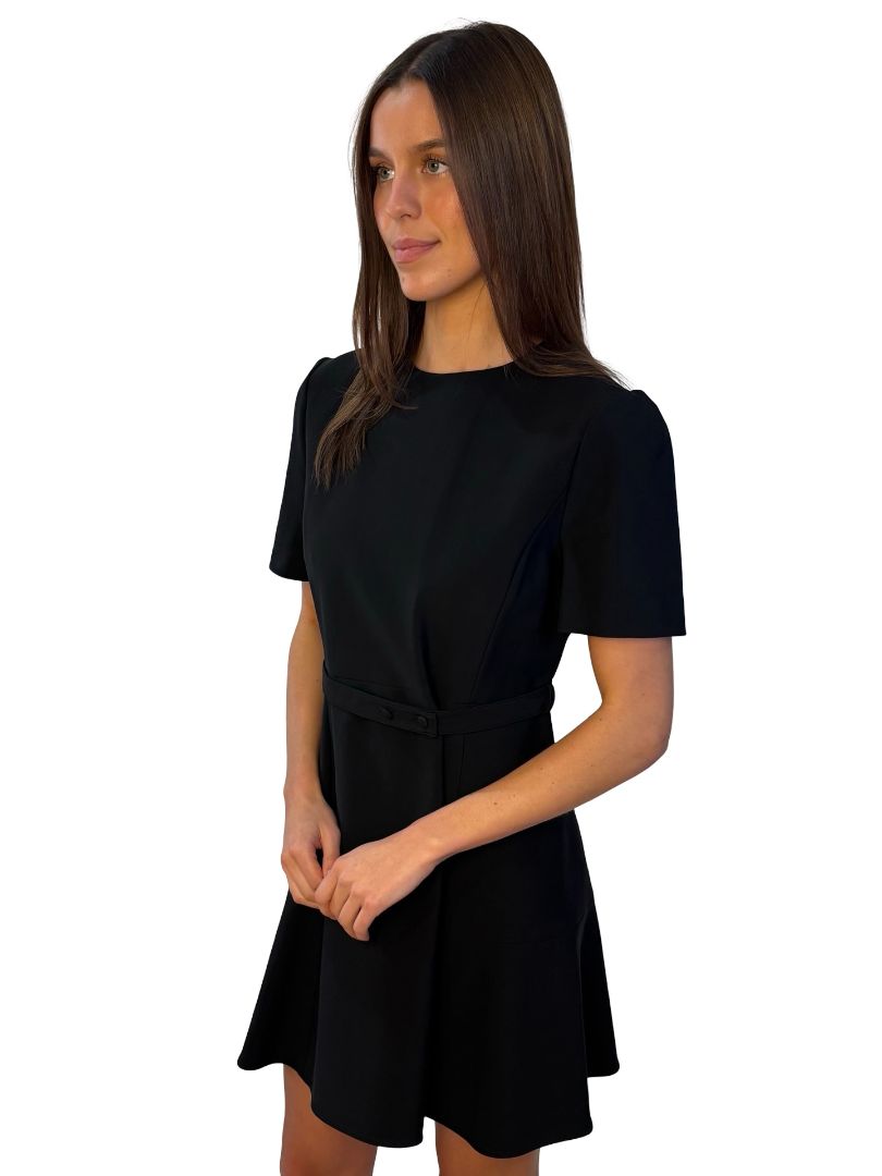 Scanlan Theodore Black Structured Short Sleeve Mini Dress. Size: 12