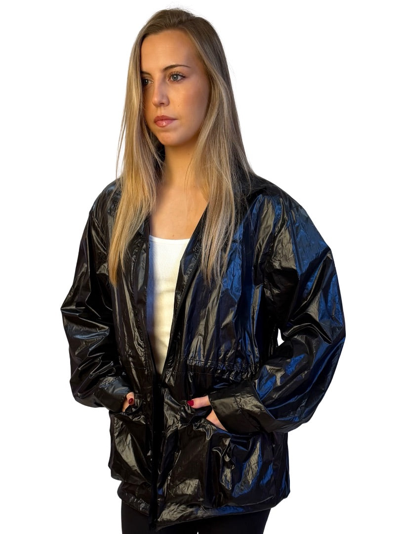 Anine Bing Sport Black Shiny Lightweight Rain Jacket. Size: M