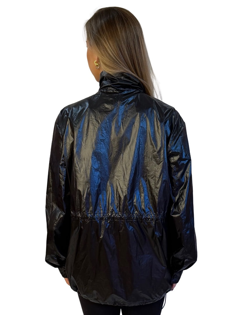 Anine Bing Sport Black Shiny Lightweight Rain Jacket. Size: M