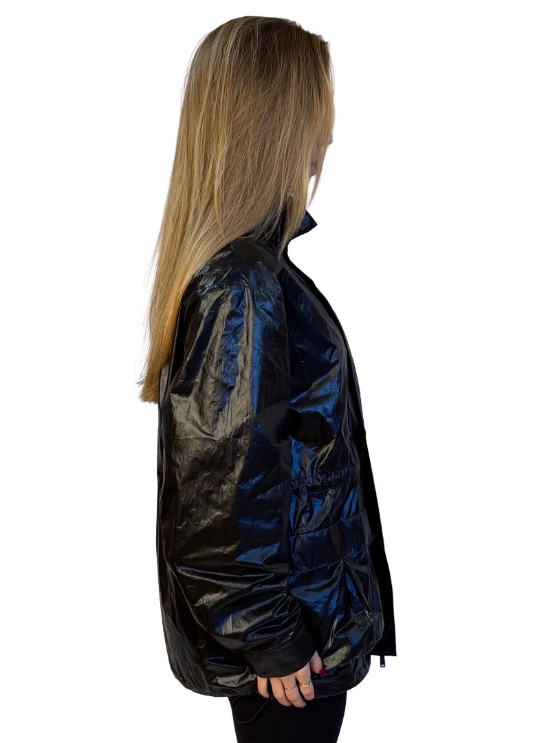 Anine Bing Sport Black Shiny Lightweight Rain Jacket. Size: M