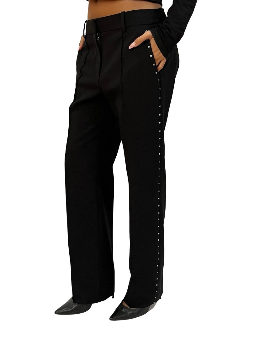 Rag & Bone Black Wool Blend Pants w/ Black Gem Side Stripe. Size: 2