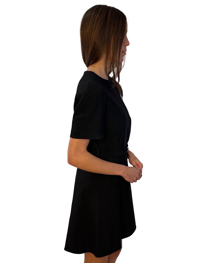 Scanlan Theodore Black Structured Short Sleeve Mini Dress. Size: 12