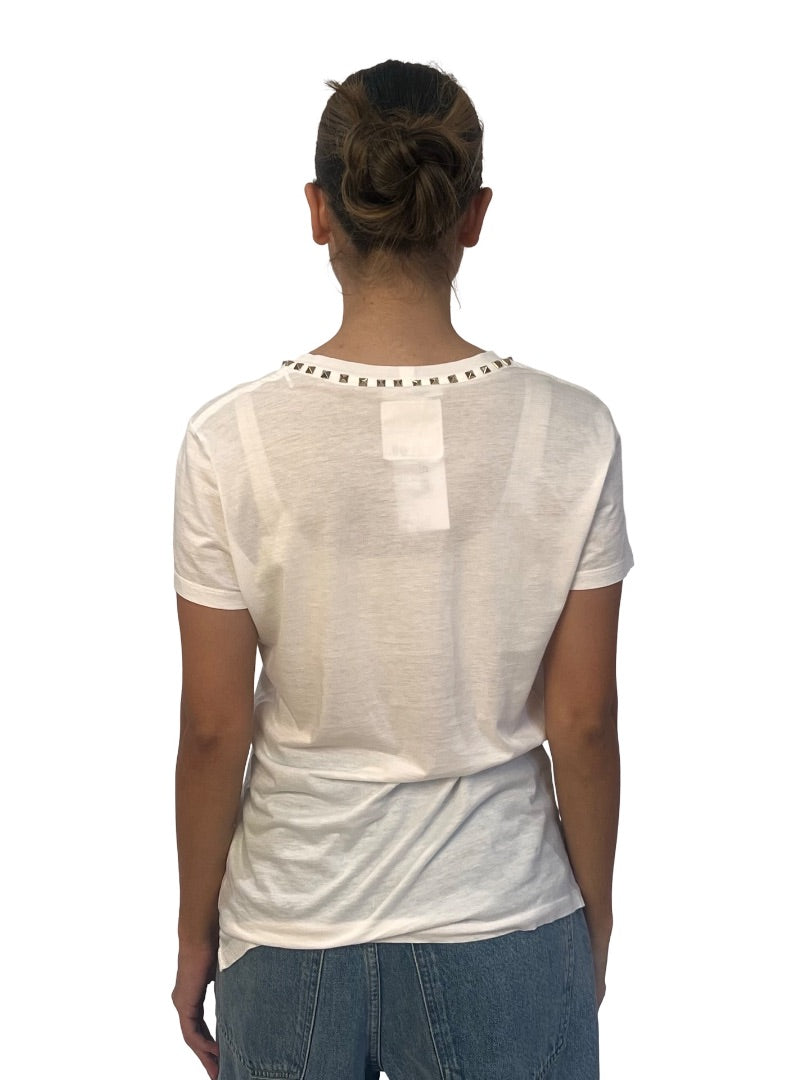 Valentino White Embellished 'Rockstud' Crewneck T-Shirt. Size: M