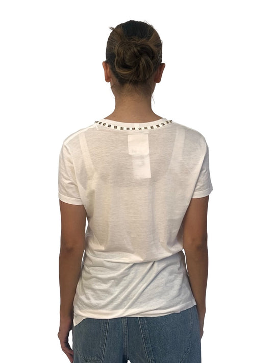 Valentino White Embellished 'Rockstud' Crewneck T-Shirt. Size: M