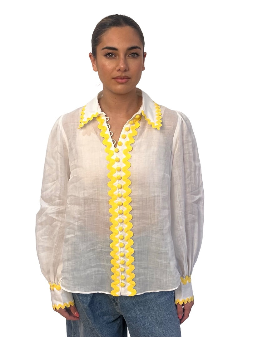 Zimmermann 'High-Tide' Ivory Semi Sheer Ric-Rac Blouse. Size: 1