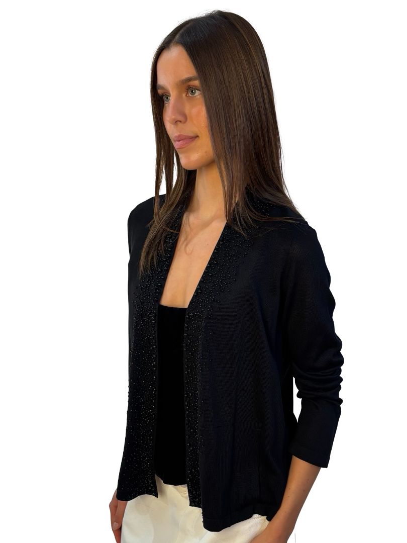 Akris Black Pearl Silk Cardigan W Side Slits. Size: 42 D