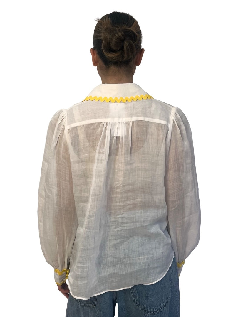 Zimmermann 'High-Tide' Ivory Semi Sheer Ric-Rac Blouse. Size: 1