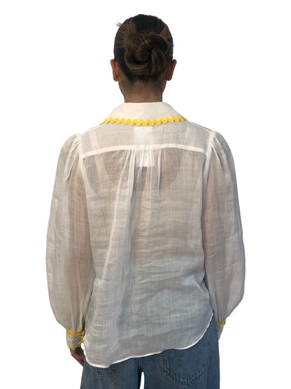Zimmermann 'High-Tide' Ivory Semi Sheer Ric-Rac Blouse. Size: 1