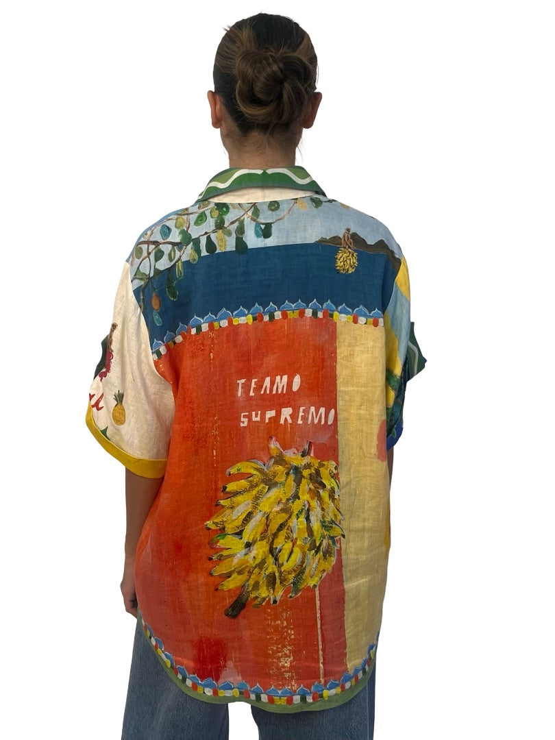 Alemais X Adam Lester Multicolour 'All Aboard' Linen Printed Shirt. Size: 10