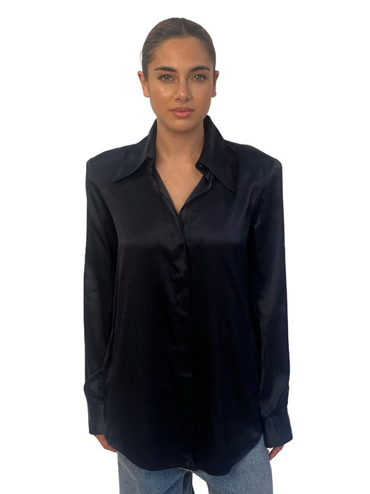 Scanlan Theodore Black Silk Shoulder Pad Shirt. Size: 8