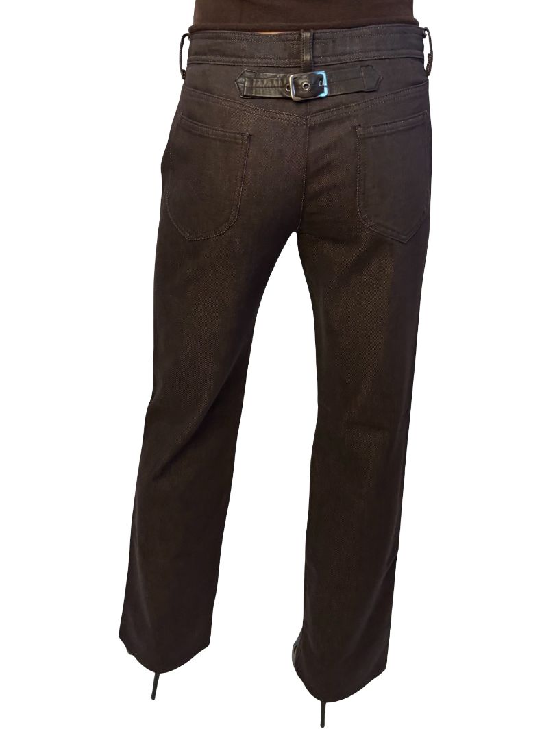 Giorgio Armani Brown Jeans w/ Leather Accents & Logo. Size: 27
