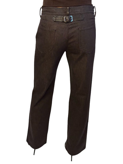 Giorgio Armani Brown Jeans w/ Leather Accents & Logo. Size: 27