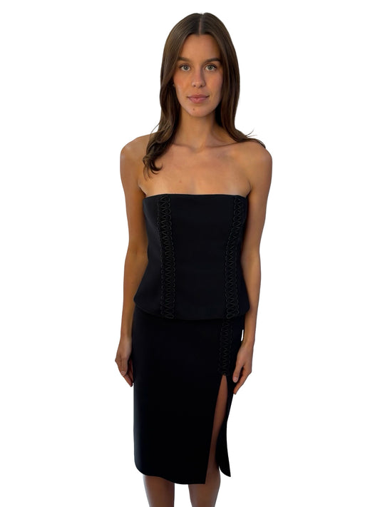 Dion Lee Black Scuba Bustier Top/Skirt Set W Braid Detail. Size: 8-10