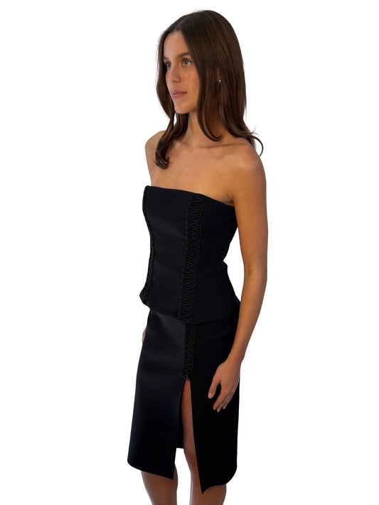 Dion Lee Black Scuba Bustier Top/Skirt Set W Braid Detail. Size: 8-10
