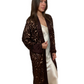 Flannel Brown Sequin Long Jacket. Size: M/L