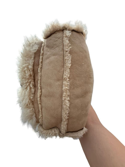 Miu Miu Beige Shearling Reversible Tote Crossbody Bag.