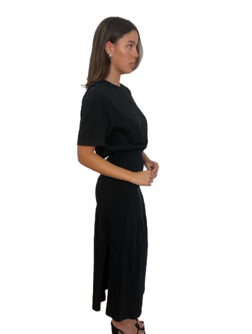 Bassike Black Short Sleeve Maxi Dress. Size: S