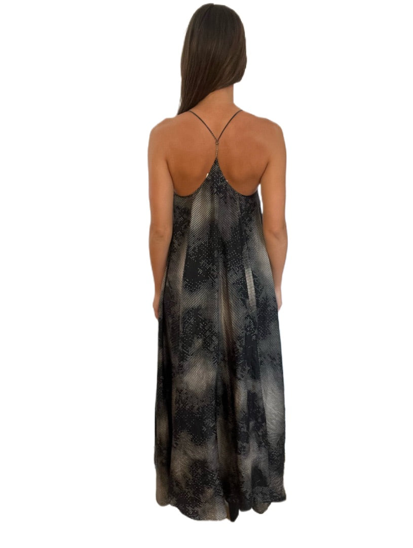 Zimmermann Black with White Reptile Scales Print Maxi Dress. Size: 1
