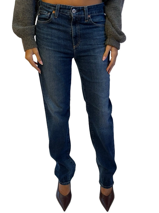 AG Jeans Mid Blue Wash High Rise 'Saige' Straight Leg Jean. Size: 26