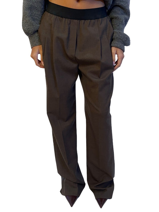 Lou Lou De Saison Brown Wool Elastic Waistband Trousers. Size: 38