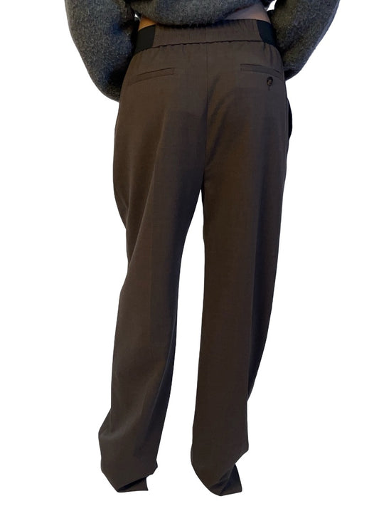 Lou Lou De Saison Brown Wool Elastic Waistband Trousers. Size: 38