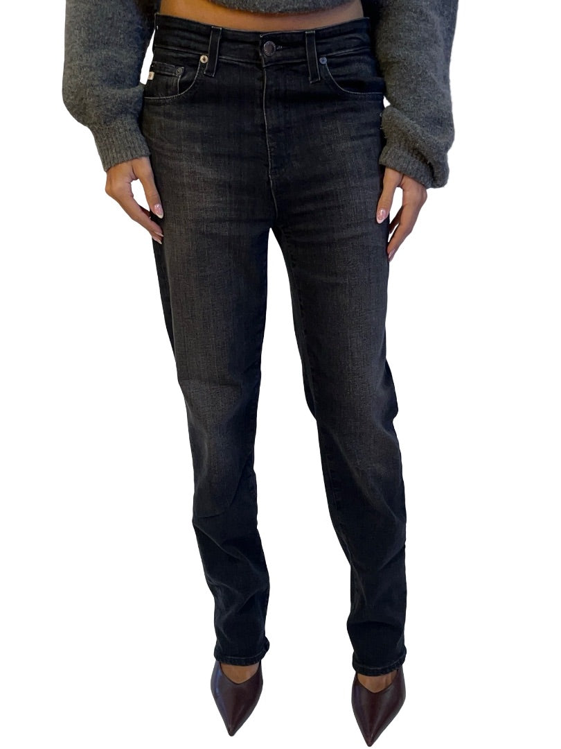 AG Jeans Black Wash High Rise 'Saige' Straight Leg Jean. Size: 26