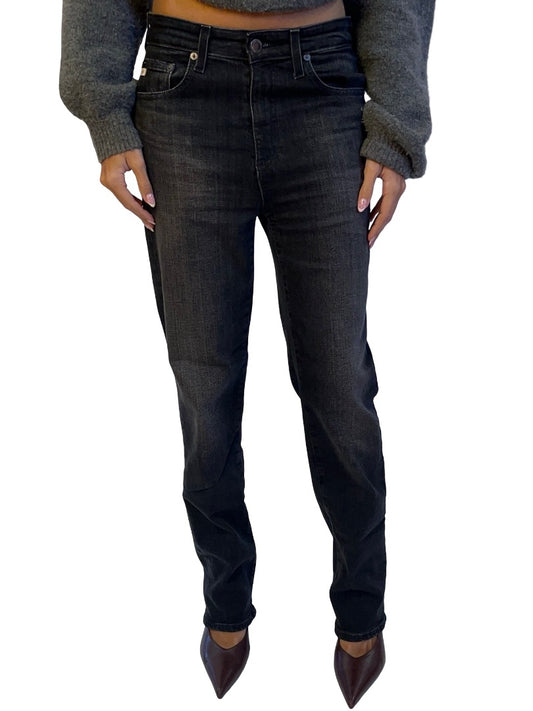 AG Jeans Black Wash High Rise 'Saige' Straight Leg Jean. Size: 26