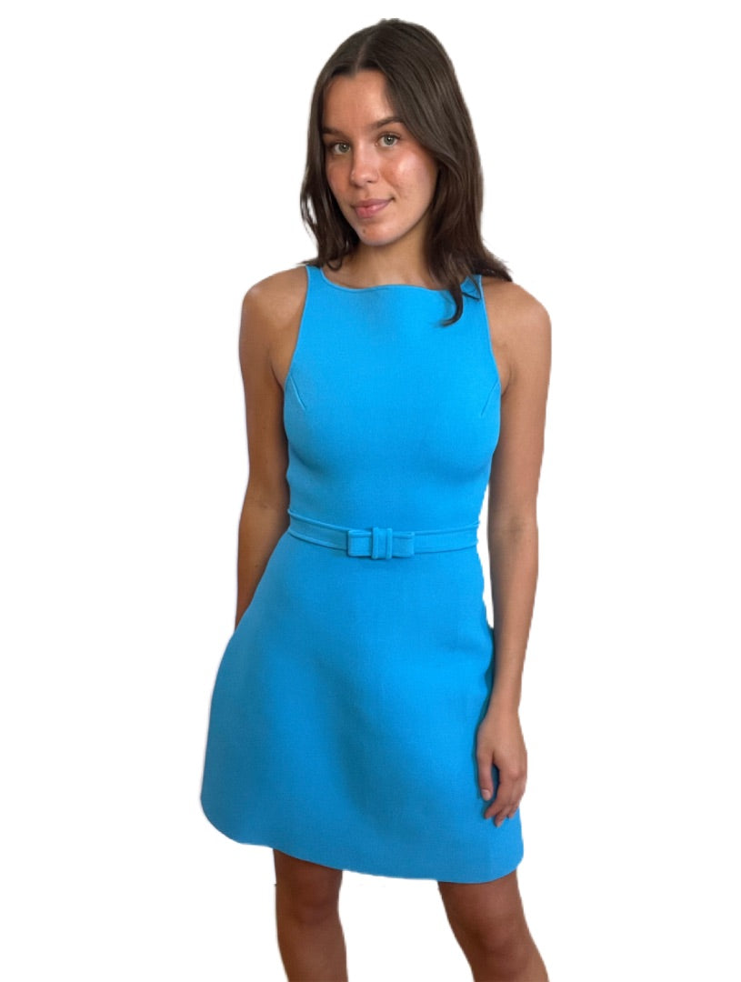 Scanlan Theodore Blue Mini Knit Dress With Bow Belt. Size: XS