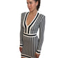 Balmain Black & White Houndstooth Knit V Neck Long Sleeve Mini Dress. Size: 36