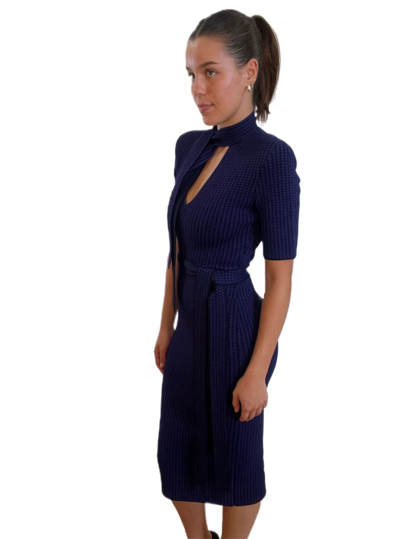 Scanlan Theodore Purple & Black Houndstooth Short Sleeve Knit Midi Dress. Size: XS