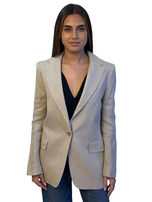 Reiss Neutral Linen Single Breasted Blazer. Size: 6
