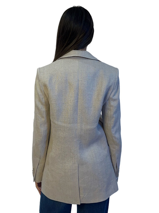 Reiss Neutral Linen Single Breasted Blazer. Size: 6