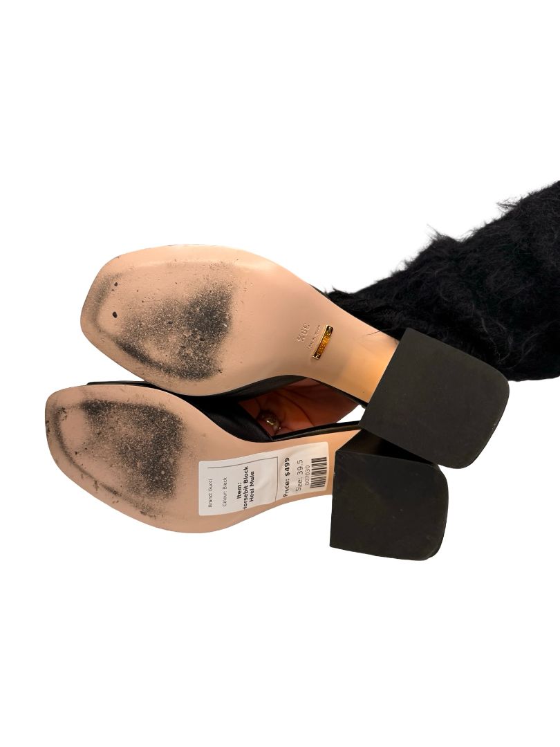 Gucci Black Horsebit Block Heel Mule. Size: 39.5