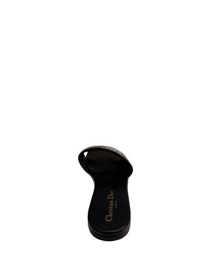 Christian Dior Deep Blue Embroidered Cotton 'Dway Slide'. Size: 38.5