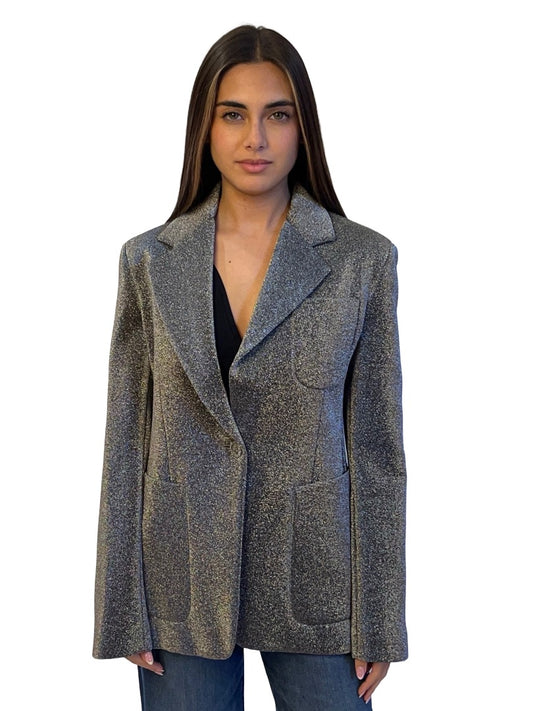True Royal Silver Metallic Single Breasted Blazer. Size: 44