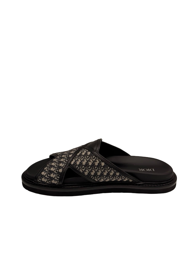 Christian Dior Black/Navy Oblique Criss Cross Sandal. Size: 41