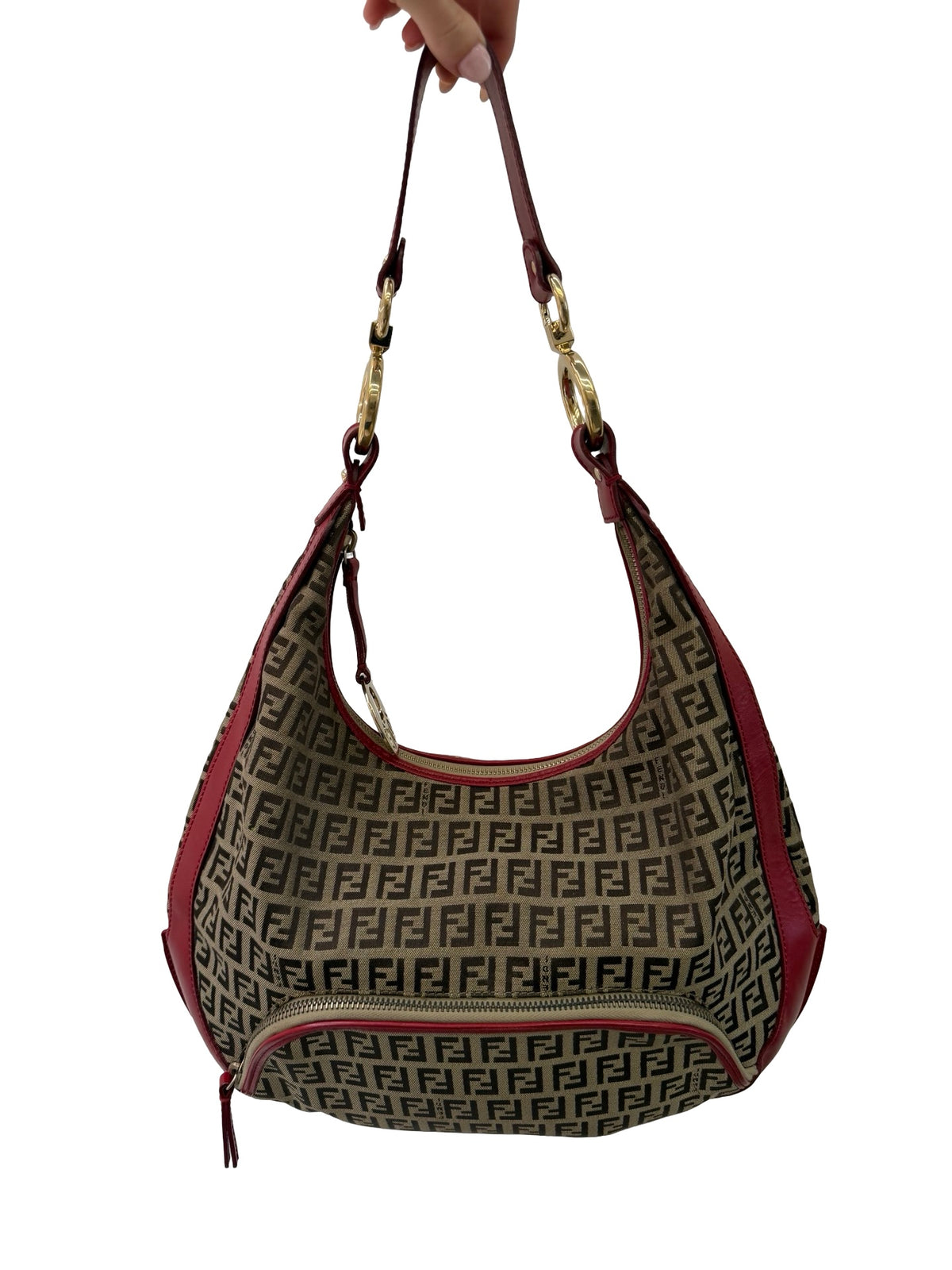 Fendi Brown/Red Zucca Hobo Chef Bag.