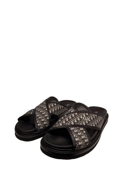 Christian Dior Black/Navy Oblique Criss Cross Sandal. Size: 41