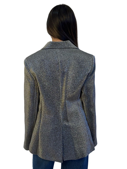 True Royal Silver Metallic Single Breasted Blazer. Size: 44