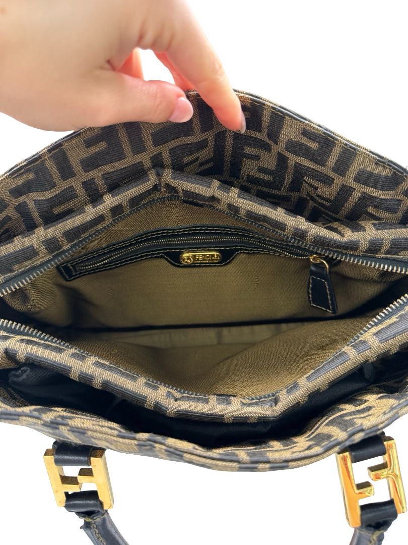 Fendi Black/Brown Vintage Zucca Top Handle / Messenger Bag.