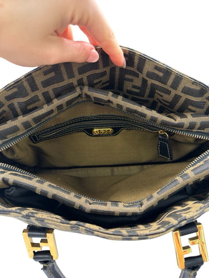 Fendi Black/Brown Vintage Zucca Top Handle / Messenger Bag.