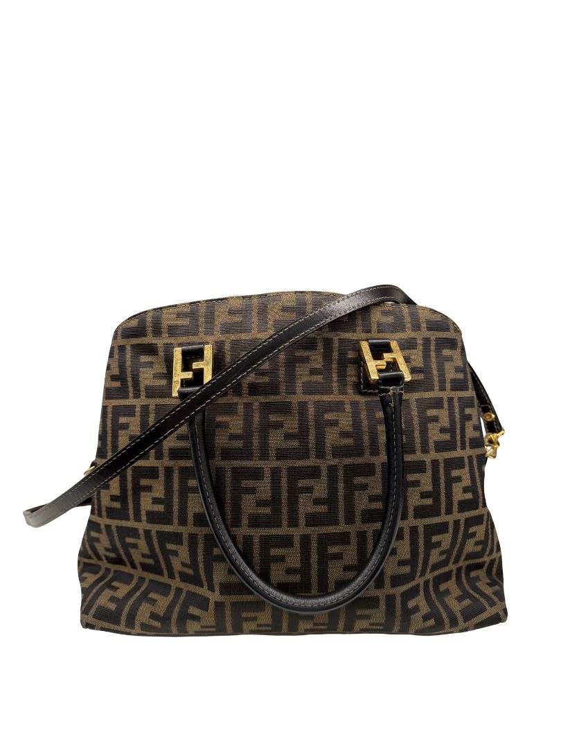 Fendi Black/Brown Vintage Zucca Top Handle / Messenger Bag.