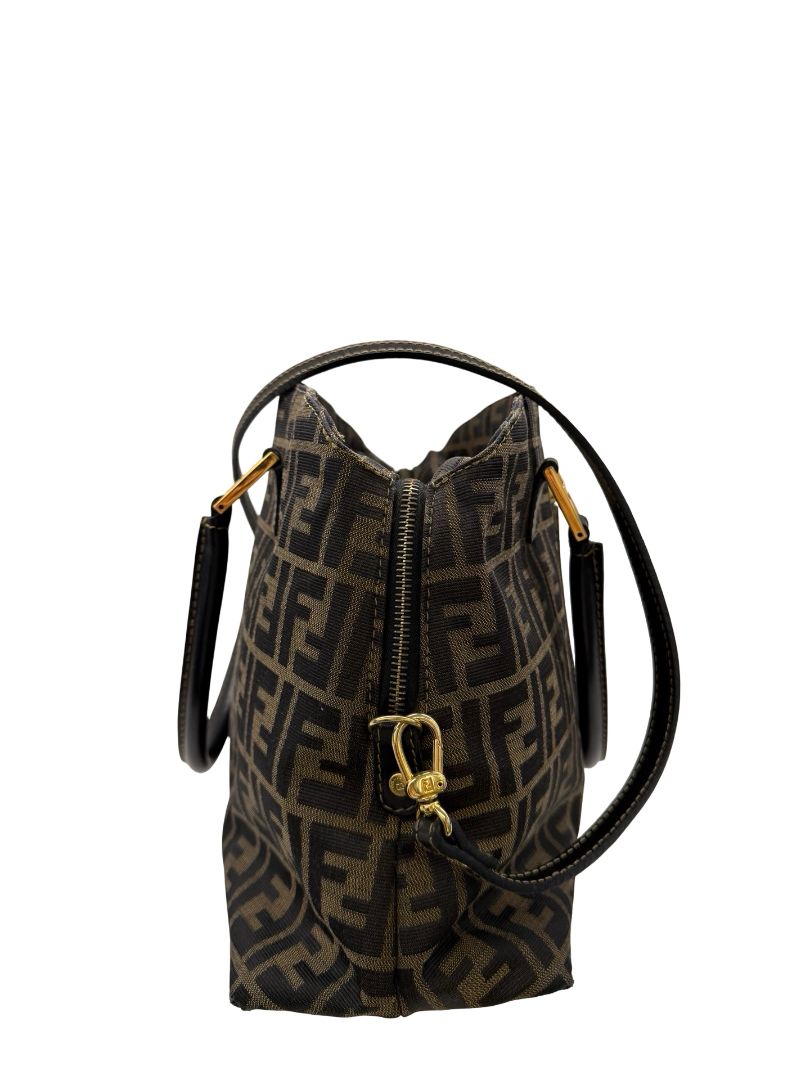 Fendi Black/Brown Vintage Zucca Top Handle / Messenger Bag.
