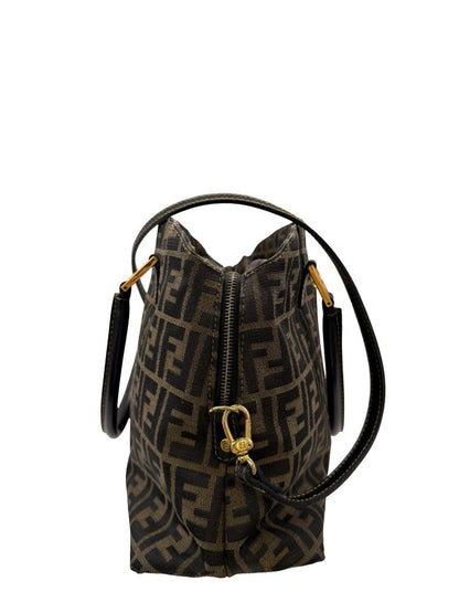 Fendi Black/Brown Vintage Zucca Top Handle / Messenger Bag.