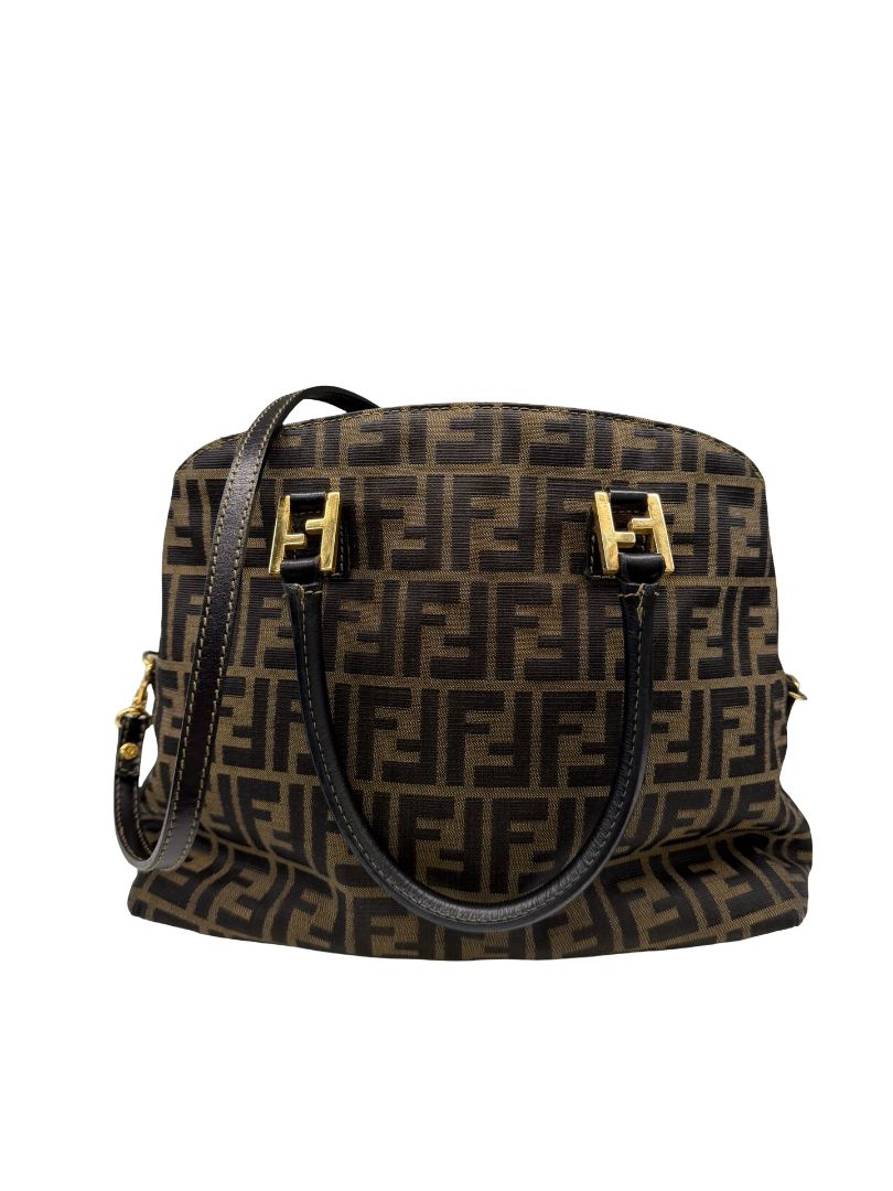 Fendi Black/Brown Vintage Zucca Top Handle / Messenger Bag.