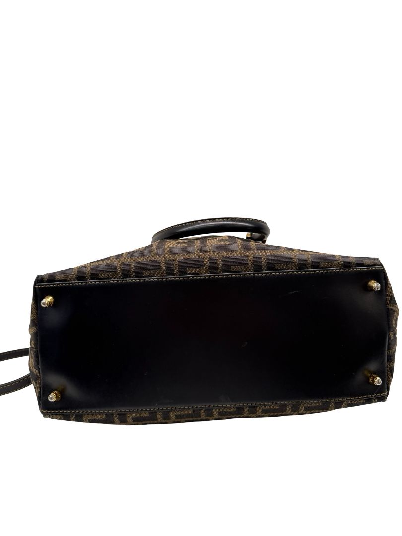 Fendi Black/Brown Vintage Zucca Top Handle / Messenger Bag.
