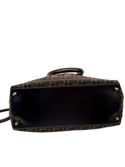 Fendi Black/Brown Vintage Zucca Top Handle / Messenger Bag.