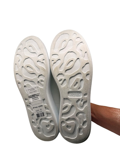 Alexander McQueen White Metallic Heel Platform Sneakers. Size: 41